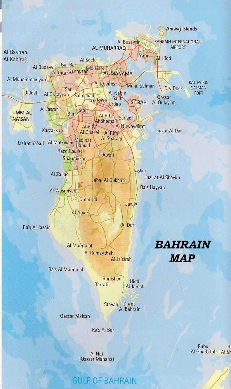 Bahrain peta dengan tempat